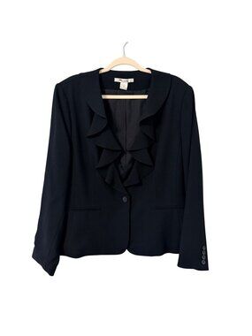 Nygard Collection Black Ruffle-Front Blazer Size 16 Polyester Blend Jacket